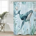 thumbnail image 6 of Shower Curtains Blue Whale Coral Shell Bath Curtain Ocean Beach Waterproof Bathroom Shower Curtain Set with Hooks Decoration 72 x 72 Inches, 6 of 7