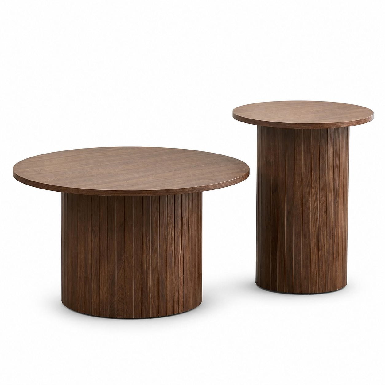 Set of 2 Round Wood Nesting Coffee Tables - Boho Circle Side Tables End Tables Nightstand for Living Room Bedroom Home Office Space Saving