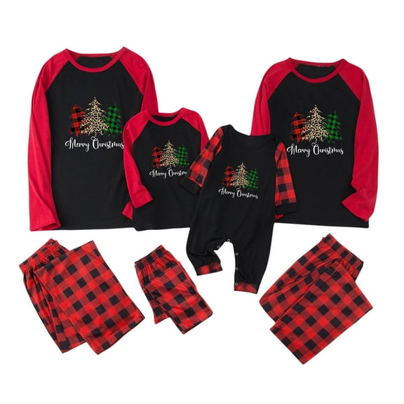Odeerbi Christmas Pajamas for Family Holiday Long Sleeve Family Christmas Pajamas Matching Sets Dad Parent-Child Printed Home Wear Two-Piece Sleepwear Xmas Family Matching PJs Set Red