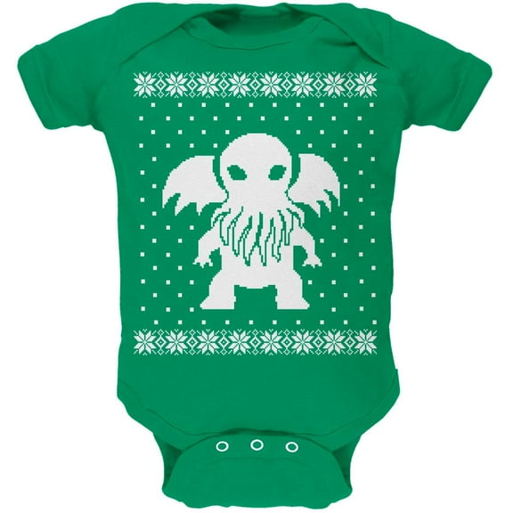 Big Cthulhu Ugly XMAS Sweater Kelly Green Soft Baby One Piece - 18-24 months