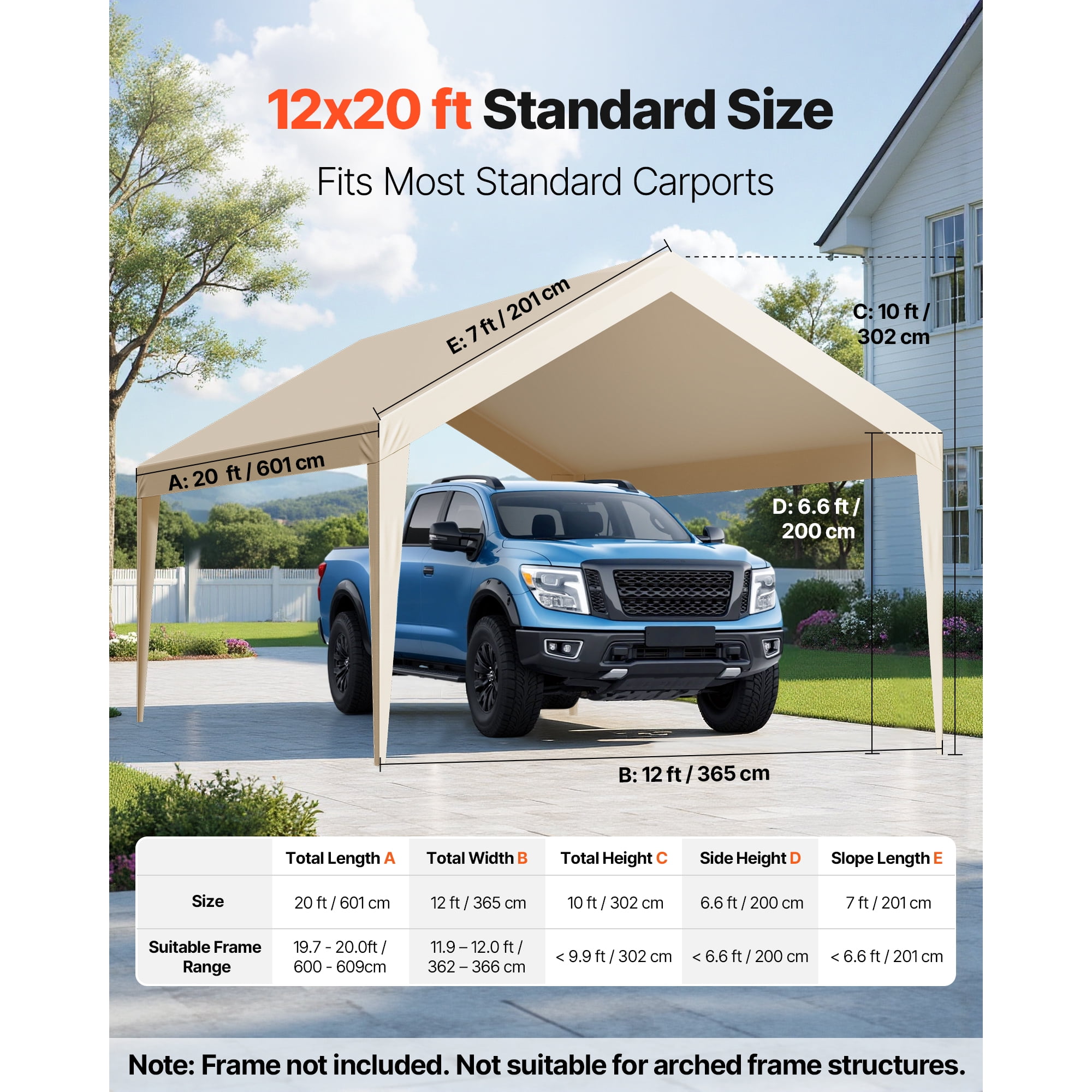 KFFKFF 12' x 20' Carport Replacement Canopy, UV-Resistant Waterproof Car Shelter Cover, Durable Portable Garage Tent Top