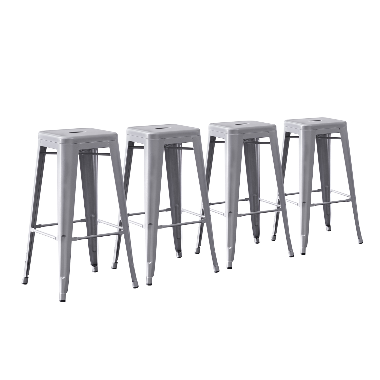 AC Pacific 30” Metal Backless Barstool Set of 4 – Country Rustic Style, Lightweight & Sturdy Build, Easy Assembly – Matte Silver