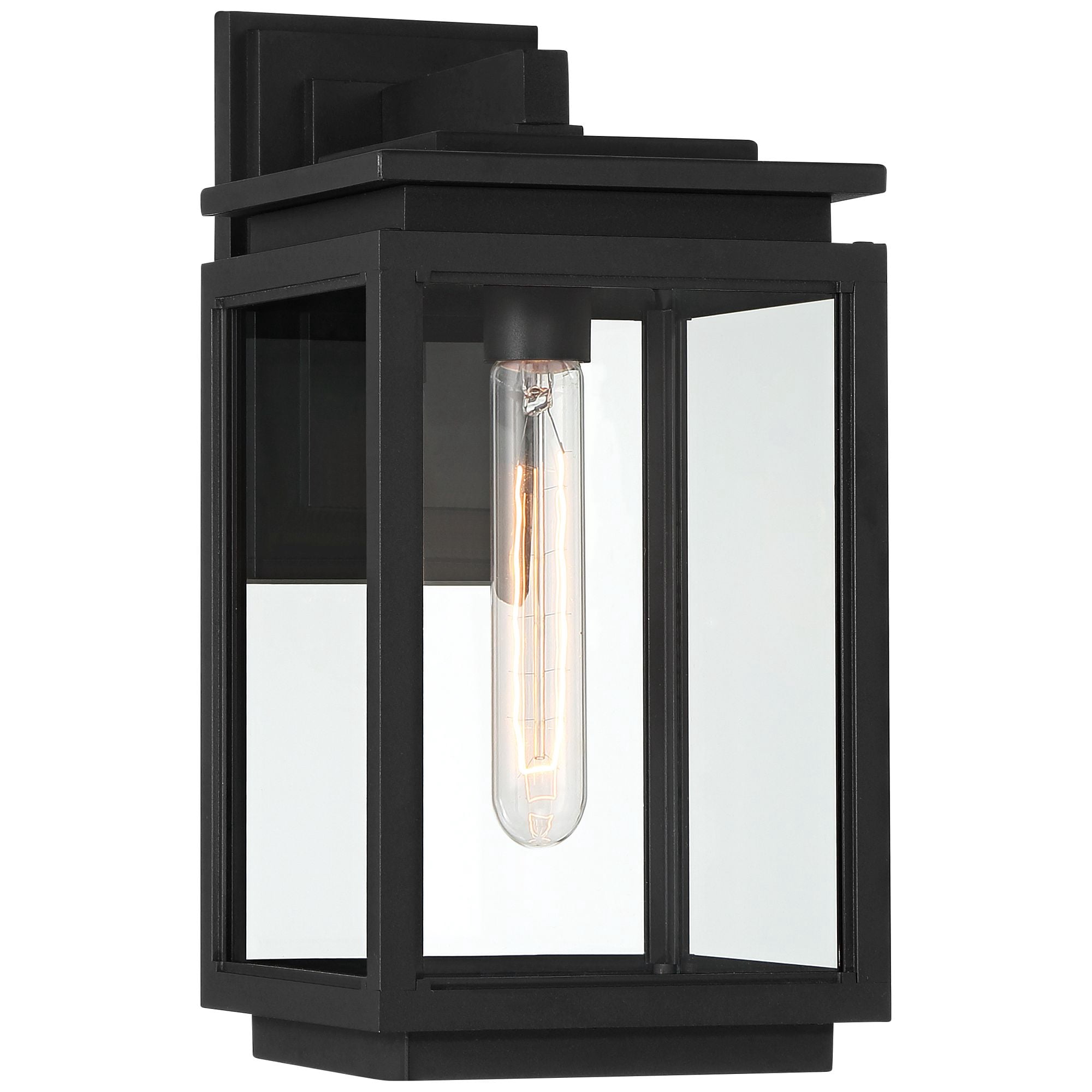 Possini Euro Design Atkins 14 1/4" High Modern Outdoor Wall Light Fixture Mount Porch Weatherproof Matte Black Die Cast Metal