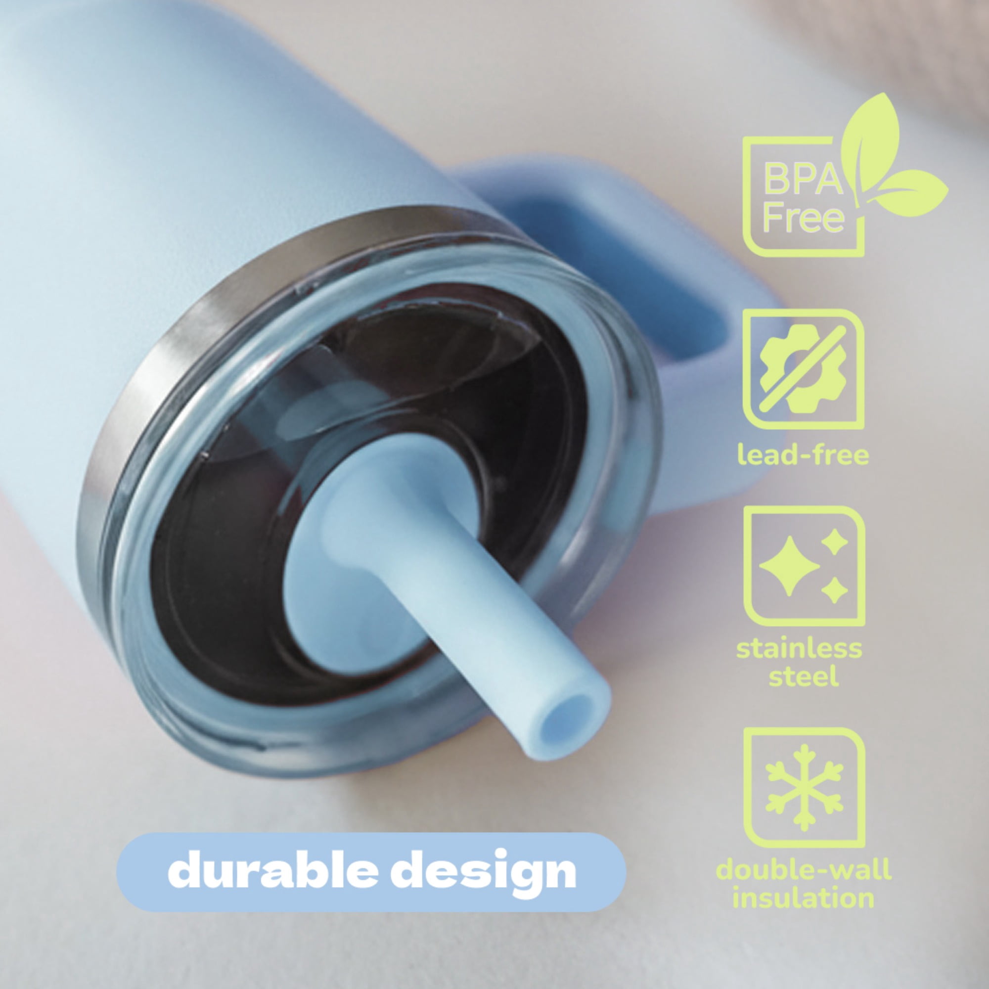 YAYA My First Travel Tumbler for Preschool & Kids 3+, Insulated Stainless Steel Tumbler with Reusable Silicone Straw & Spill-Proof Lid, Cup Holder Compatible, BPA-Free, 12oz, Skeletons