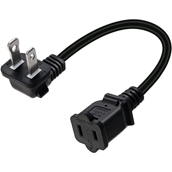 Toptekits 90 Degree Angled Polarized US 2-Prong Male-Female Extension Power Cord,1.6ft/0.5m Elbow NEMA 1-15P to 1-15R Cable Polarized,USA Outlet Saver Power Extension Cord Cable (1.6ft/0.5m, Elbow)