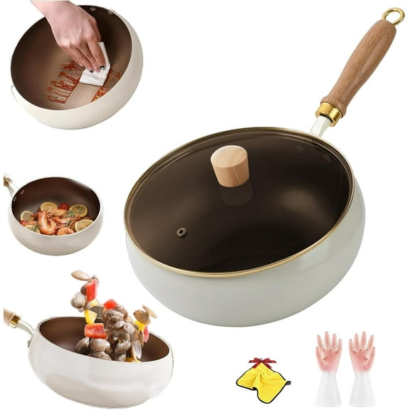 Titanium Ceramic Non-Stick Frying Pan for All Stovetops, Uncoated Thick Iron Pot, with Lid for Culinary Styles