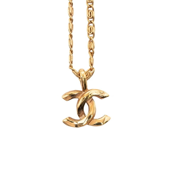 Pre-Owned Chanel Coco Mark Necklace, Gold Plated, Women's, CHANEL