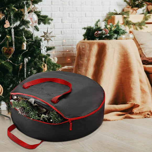 ZZkhGO Foldable Christmas Wreath Storage Bag, Large Capacity Holiday Decoration Organizer, Water-Resistant Cloth Cover for Tree Garland Quilt