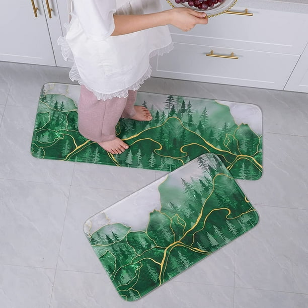 Green Kitchen Rugs Set, Cushioned Anti Fatigue Kitchen Mat, Memory Foam