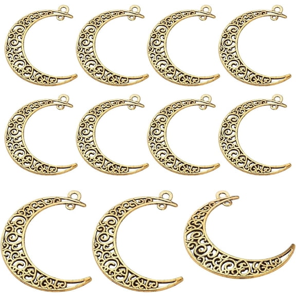 40pcs Antique Golden Hollow Moon Charms Alloy Luna Crescent Symbol Filigree Pendants Jewelry Making Findings for DIY Bracelets Necklace Earring Crafts Supplies