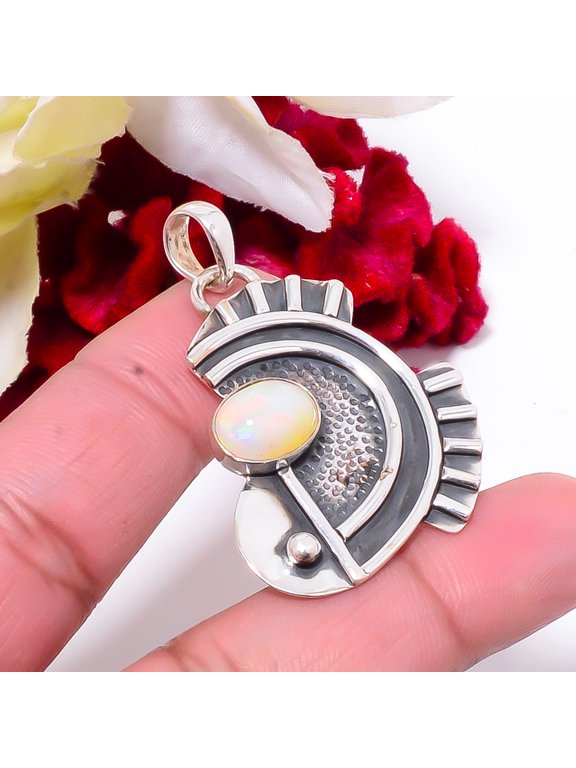 Natural Opal - Ethiopia 925 Sterling Silver Oxidised Designer Fish Pendant 1.87 Sku30, Wellow Pendant, Natural Gemstone Pendant