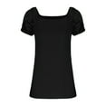 thumbnail image 6 of Women Plus Size T-Shirt Blouse Sawvnm Fashion Woman Causal Square Neck Solid Color Blouse Puff Short Sleeve T-Shirt Summer Tops for Women Black XXL, 6 of 8