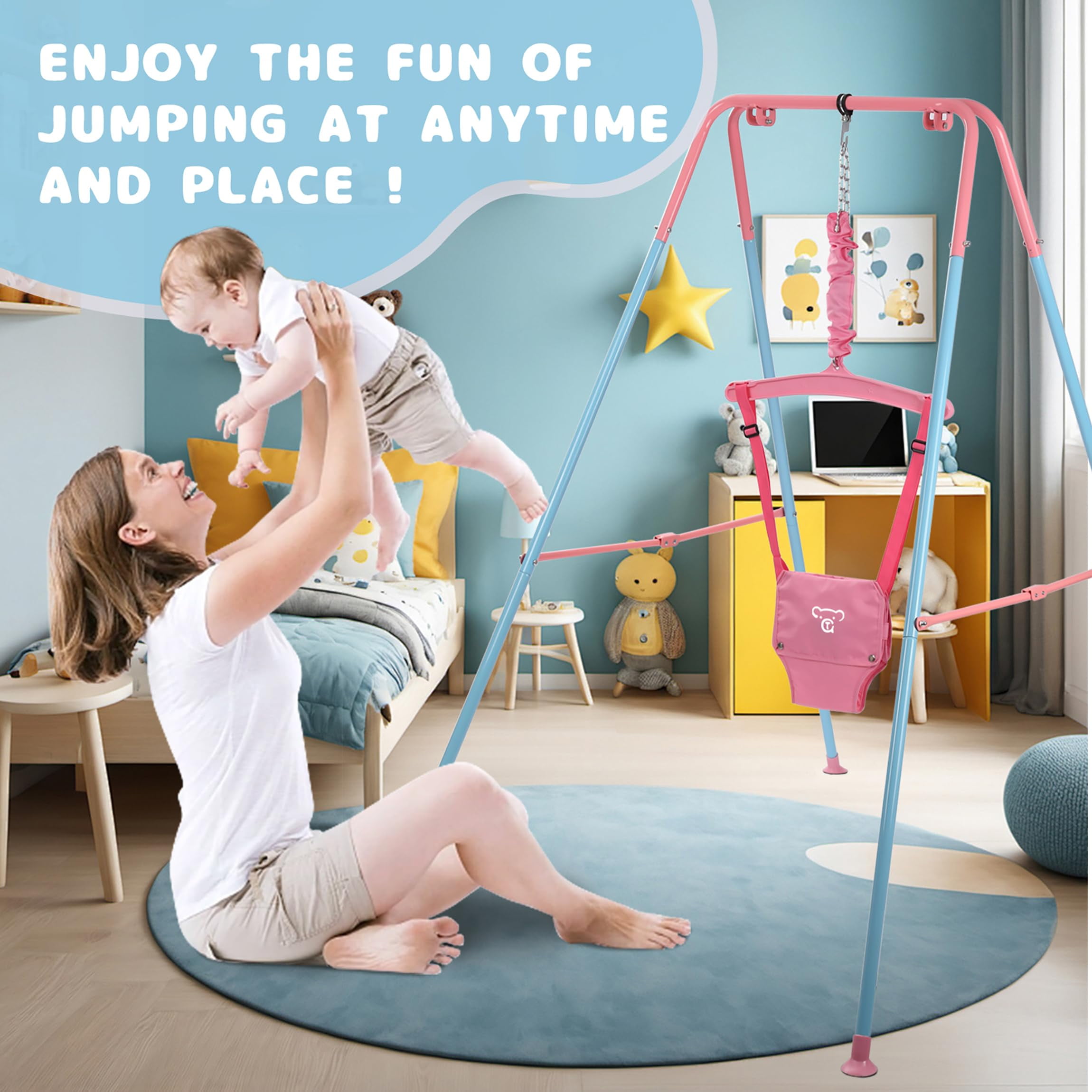 G TALECO GEAR 2 in 1 Baby Jumper and Bouncer, Baby Swing Outdoor, Toddler Swing Sets for Kids Age 1-3, Pink