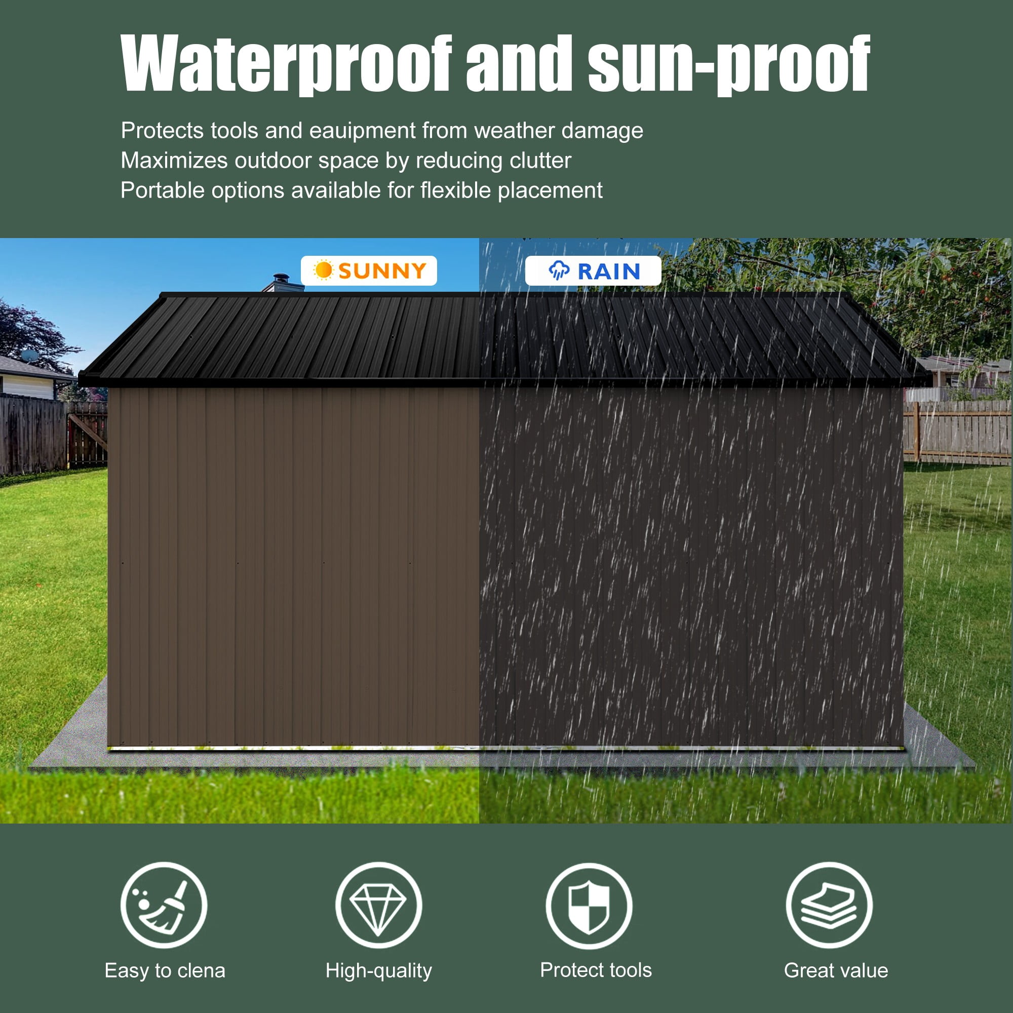 Aukfa 10 x 12FT Outdoor Storage Shed with Lockable Door, Metal Garden Tool Shed with Window & Sloped Roof for Backyard, Patio and Backyard, Brwon
