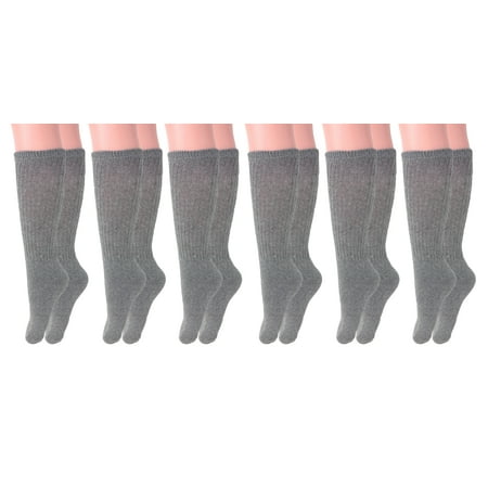 

Long Cotton Cushion Casual Crew Socks Gray 6 Pairs Size 9-11
