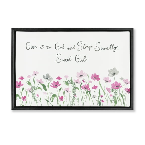 Stupell Industries Sleep Soundly Sweet Girl Plants & Flowers Painting Black Floater Framed Canvas Art Print Wall Art, 25 x 17
