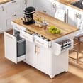 thumbnail image 1 of Kitchen Island with Trash Can Storage & Power Outlet, 59.3" Rolling Kitchen Island with 2 Pull Out Cabinet Organizers & Rubber Wood Drop Leaf, Spice & Towel Rack for Kitchen, Dining Room, 1 of 7