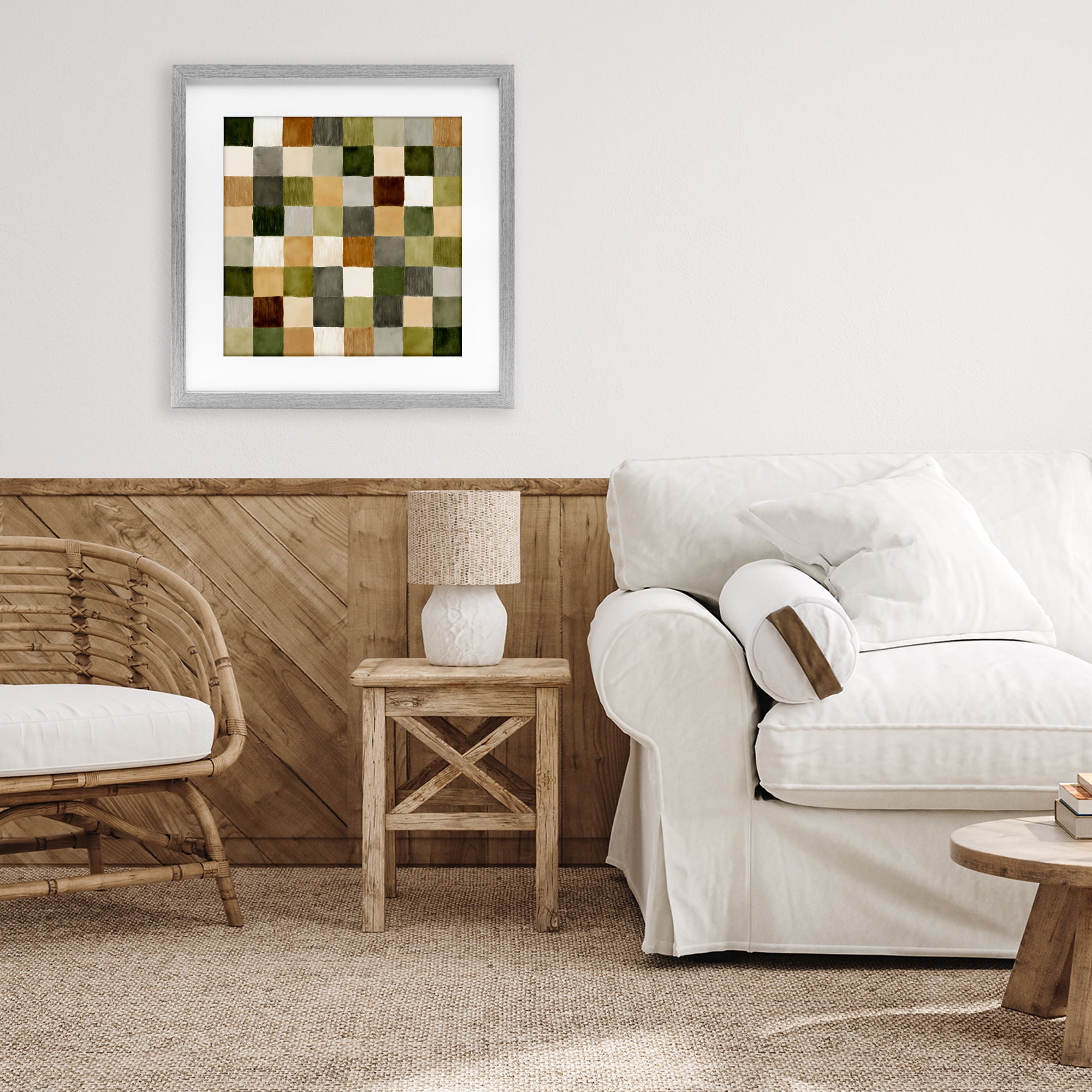 Stupell Industries Checkered Earth Tones Gray Framed Print Under Glass, design by Petal Prints Design