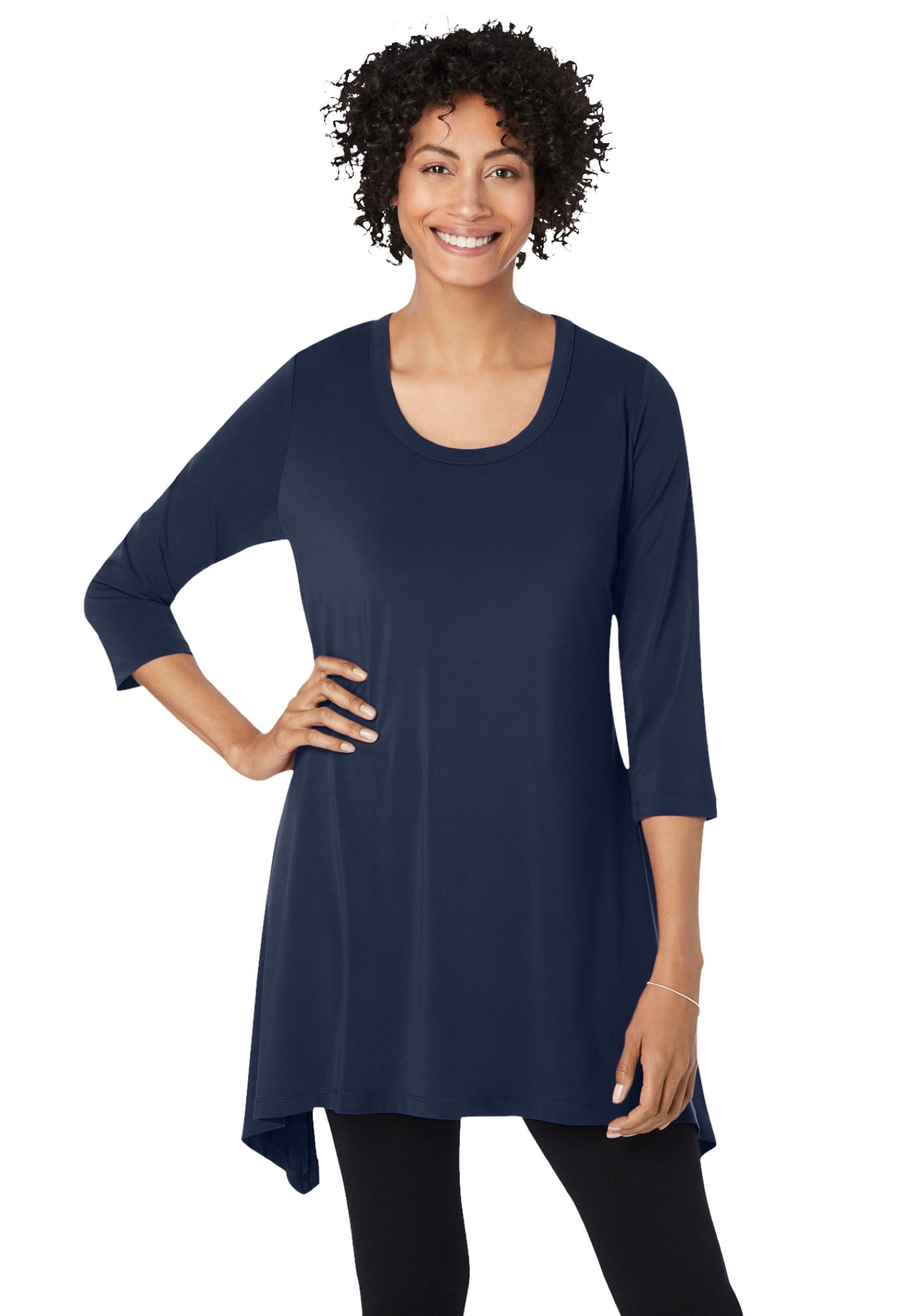 Woman Within Women's Plus Size The Sharkbite Tunic - 2X, Navy Blue ...