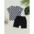 thumbnail image 2 of ZAXARRA Infant Boys Summer Outfits Checkerboard Print Short Sleeve Crew Neck T-Shirts and Elastic Waist Shorts 2Pcs Clothes Set, 2 of 6