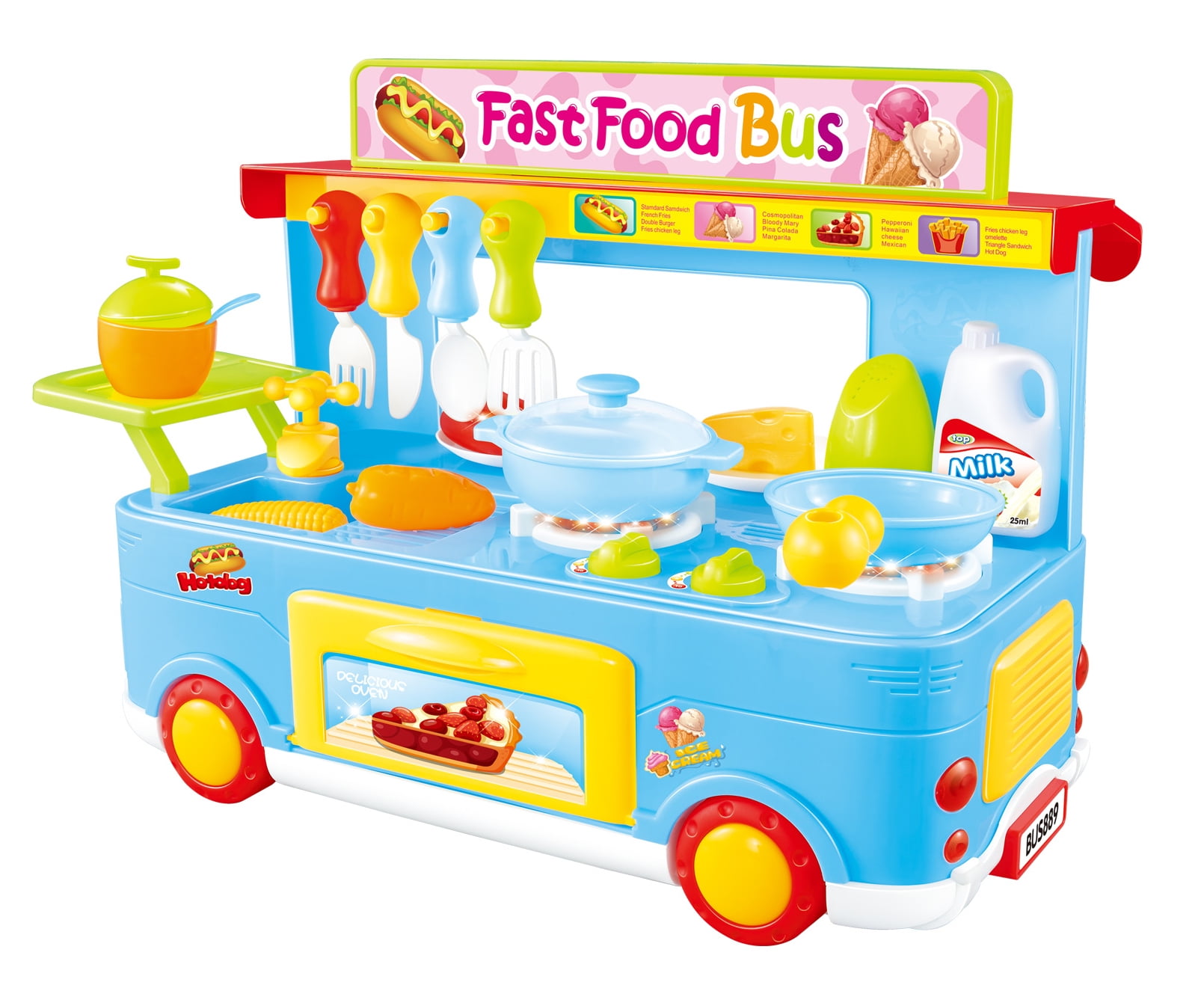 Fast Food Bus Kitchen Play Set Toy 29pcs (Blue) PS8807 - Walmart.com