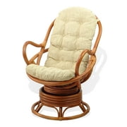 sk new interiors java swivel rocking lounge chair natural handmade rattan wicker with cream cushions, colonial