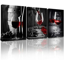 Red Wine Wall Decor Kitchen Wall Art Black and White Glass Cup Canvas Pictures Dining Room Bar Paintings Vintage Red Wine Goblet Posters Burgundy Food Artwork Restaurant Home Decoration 12x16 3 Piece