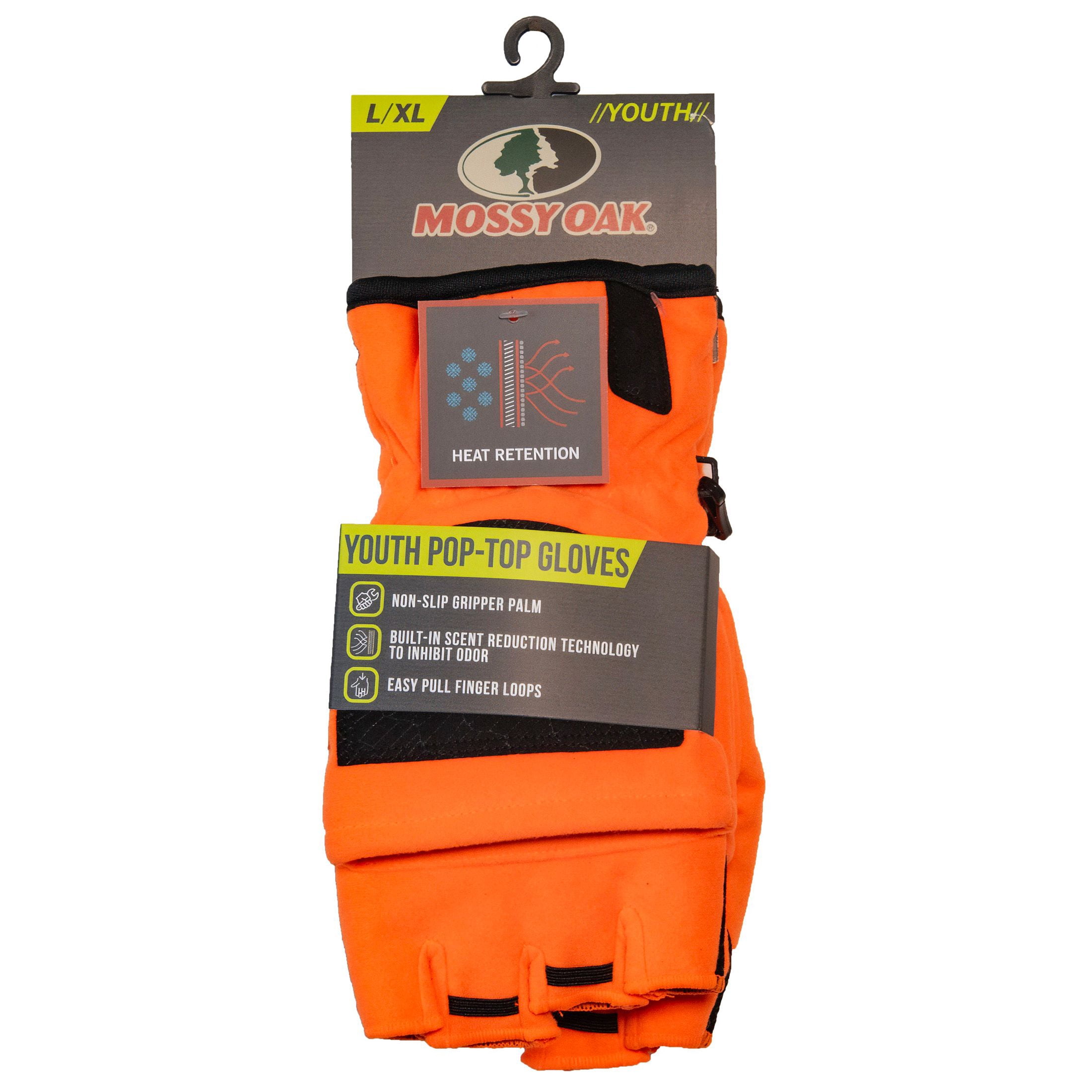 Mossy Oak Blaze Orange Youth Pop-Top Gloves, Unisex, Size L/XL