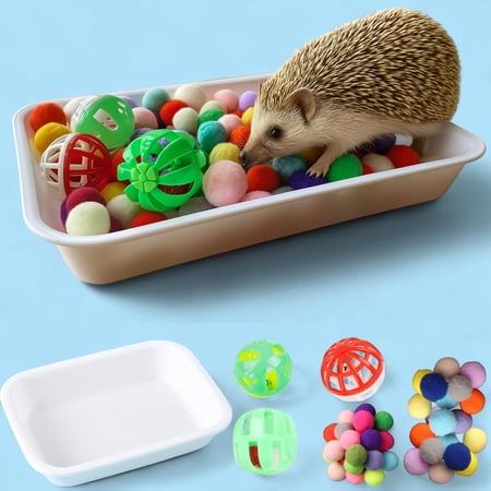 Dig-Box Tray for Hedgehog Cage with Bell Balls, Funny Foraging Toys for Hedgehogs and Small Animals, Hedgehog Accessories (White)