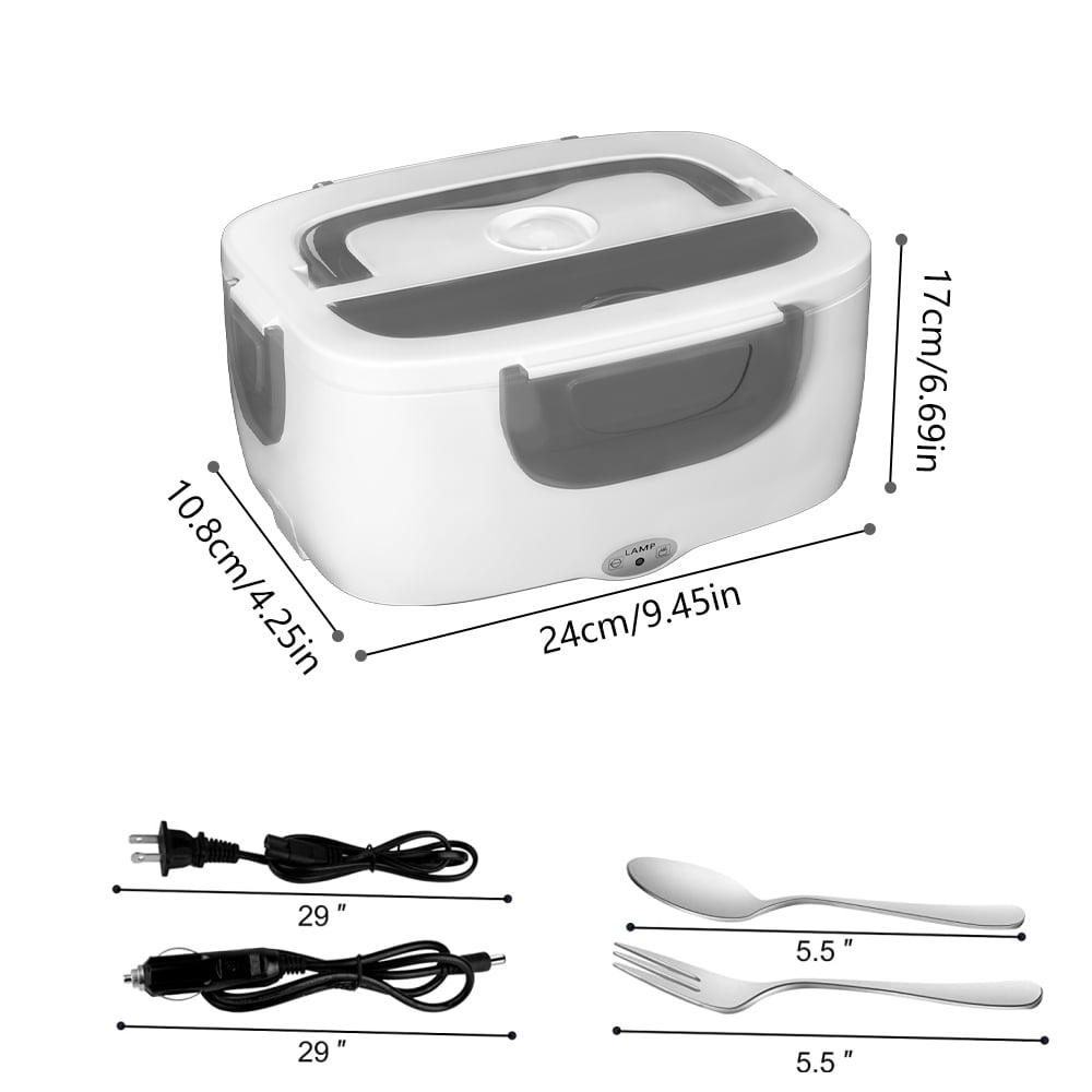 Feoflen 2 in 1 Plug-in Bento box, Electric Heating Bento box for Car, 1.5L Protable Lunch Box with Fork and Spoon, Food Warmer Container, Thickened Sealing Ring Design
