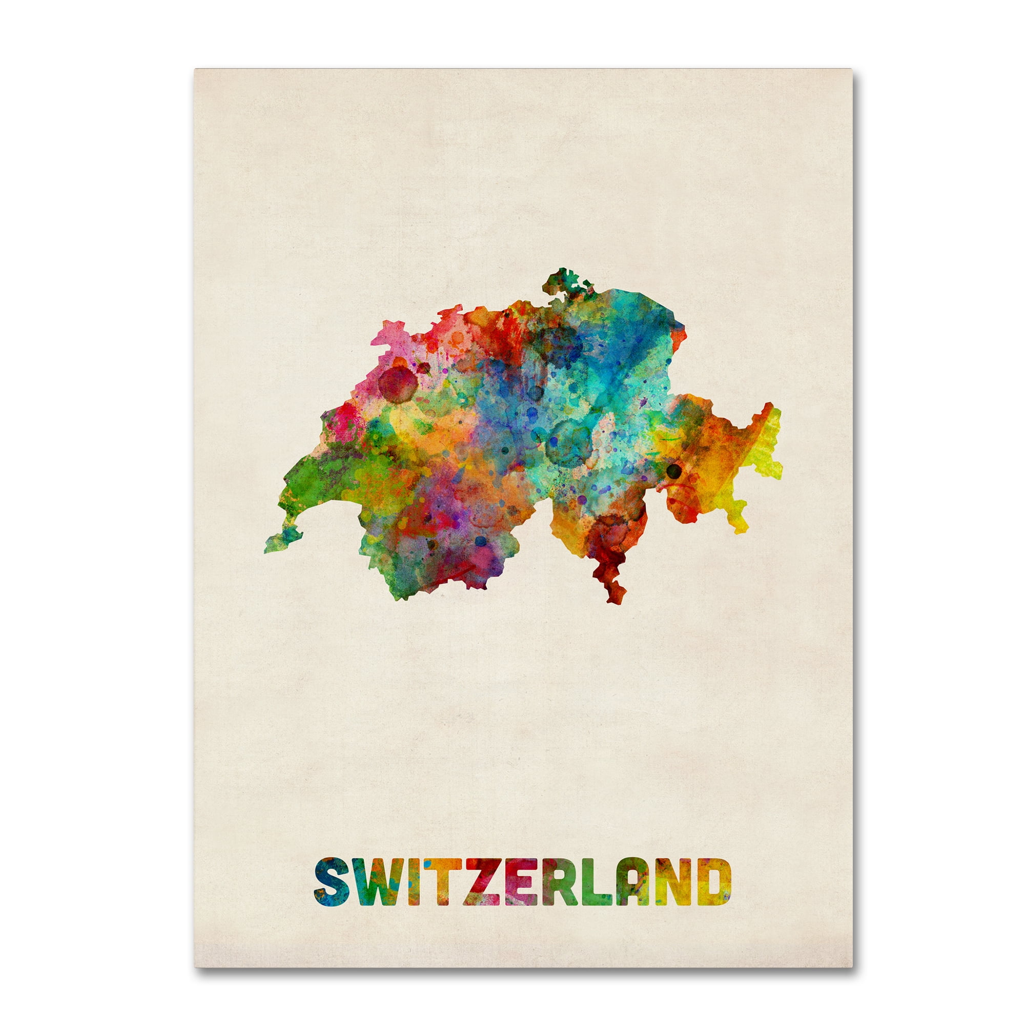 Trademark Fine Art "Switzerland Watercolor Map" Canvas Art by Michael Tompsett