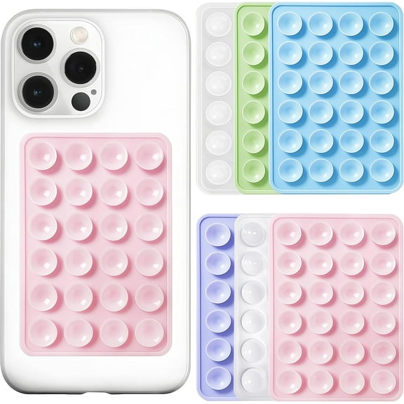 Anteel 6 Pack Silicone Suction Phone Case Adhesive Mount, Strong Grip Holder for Selfies and Tiktok Videos, Hands-Free Sticky Phone Grip for iPhone and Android, 2.17" x 3.15"
