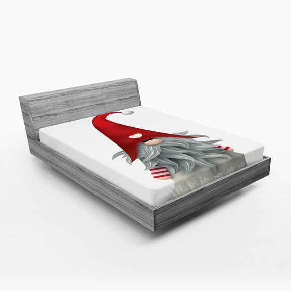 Ambesonne Gnome Fitted Sheet 2 Pcs Set, Finnish Creature Folklore, California King, Ruby Pale Grey