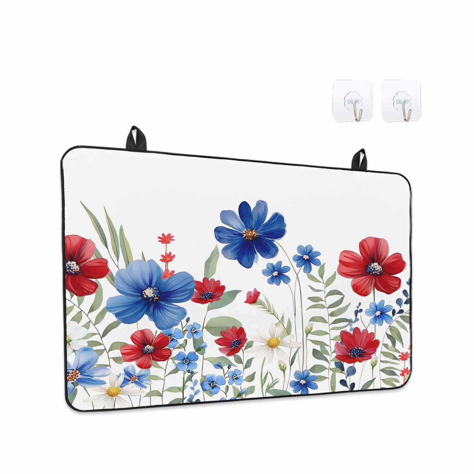 Blue Red Spring Floral Stove Top Cover for Electric Stove, Heat-proof & Non Slip Glass Top Stove Cover Protector, Pastoral Flowers Watercolor Kitchen Flat Cooktop Rubber Mat 24x21 Inches