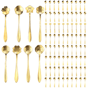 80 Pieces Stainless Steel Gold Espresso Coffee Spoons, Floral Demitasse Tea Stirring Dessert Spoons for Ice Cream Cakes Yogurts, Gold Teaspoons Reusable Coffee Stirrers for Cafe Bar Office