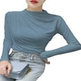 thumbnail image 2 of Women‘s Asymmetrical Ruched Tops Long Sleeve Solid Color T-Shirts, 2 of 4