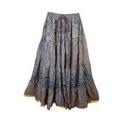 Mogul Womens Maxi Skirt Tiered Printed Sari Summer Long Skirts