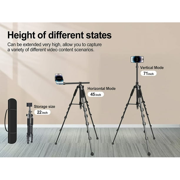 E iPhone Tripod for Overhead Video Recording [Heavy Duty & Ultra-Stable],  25in Horizontal Long Extendable Boom, 360° Rotation iPhone Tripod Stand  with Remote, Vertical 71 Tall Phone Tripod 