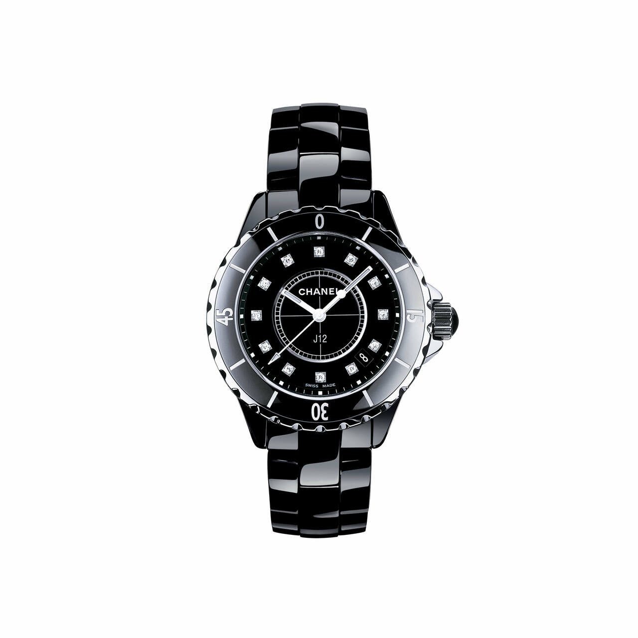 H1625 J12 Diamonds Black Ceramic Ladies Watch