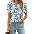 thumbnail image 2 of DDAPJ pyju Blouse for Women Dressy Casual Puff Short Sleeve Boho Tops Fashion Floral Crew Neck Tunic Shirts 2025 Summer Clothes Multicolor M, 2 of 8
