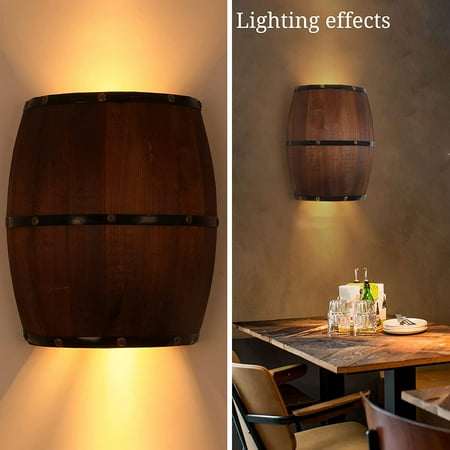 

Miumaeov Wood Wine Barrel Wall Sconce Lighting Fixture Up and Down LED Wall Lighting Fixture Wall Lamp for Bar Cafe Kitchen Bedroom Hallway
