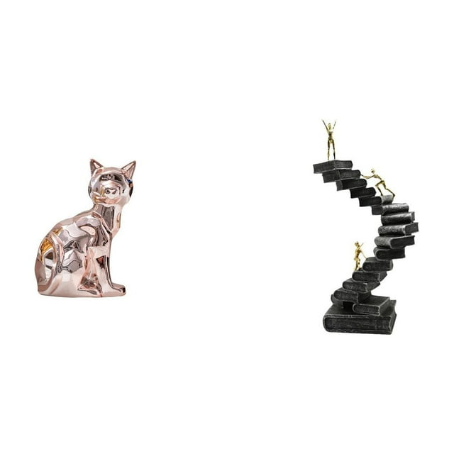 Elegante Escultura De Resina De Un Gato Pensante. Figura Artística De Animal. Adorno Abstracto De Escalera Para Estantería, Chimenea, Escritorio O Decoración De Mesa.