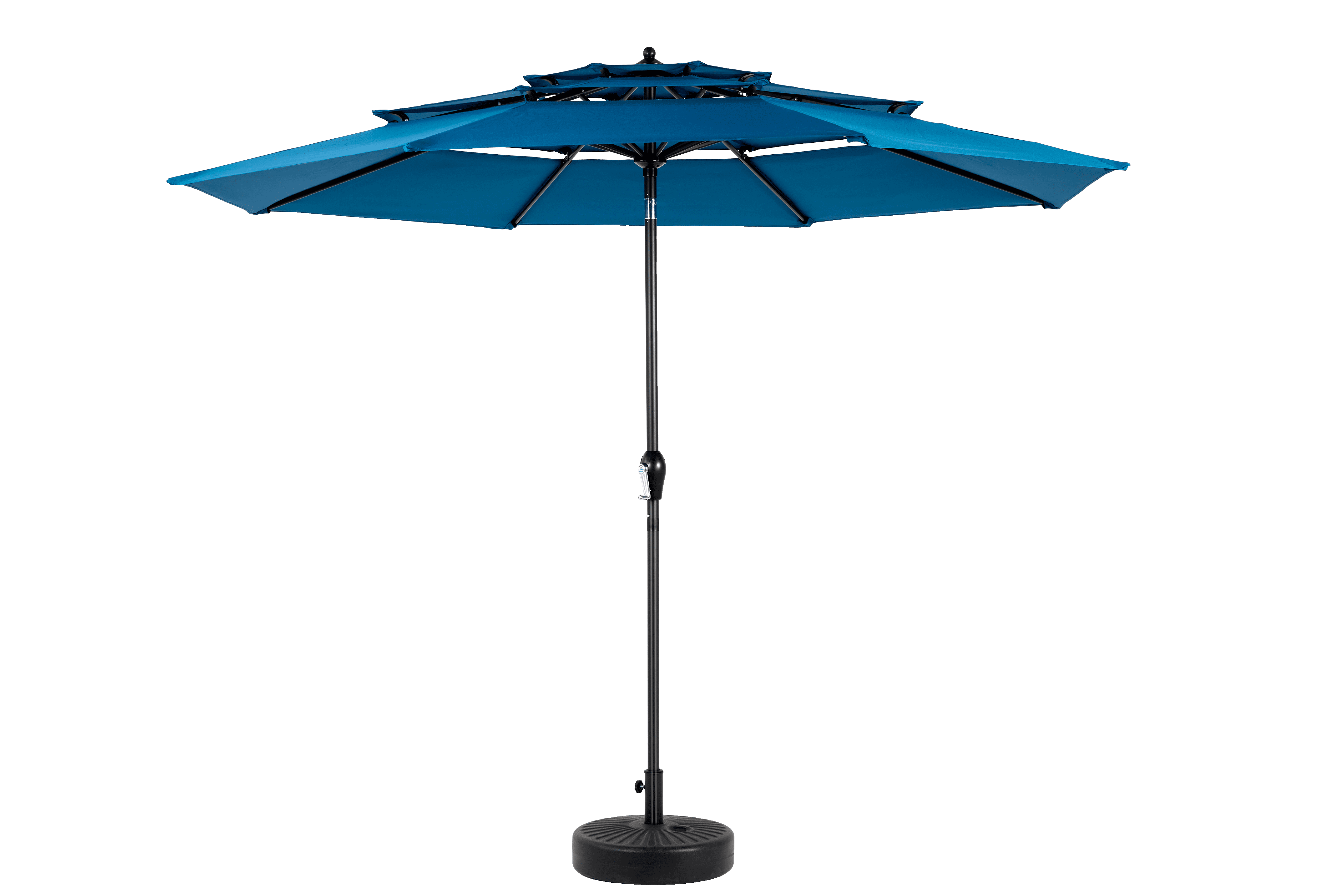 Aluminum 3-Tier Auto-Tilt Outdoor Patio Umbrella 10-Foot, Market Cantilever Umbrella for Pool and Deck with Crank, Dark Blue