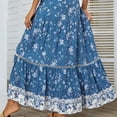 thumbnail image 4 of Falda Midi Floral Una Línea Cintura Elástica Dobladillo Con Volantes Falda De Mujer Casual De Moda Para Fiestas Festivas Azul M, 4 of 6