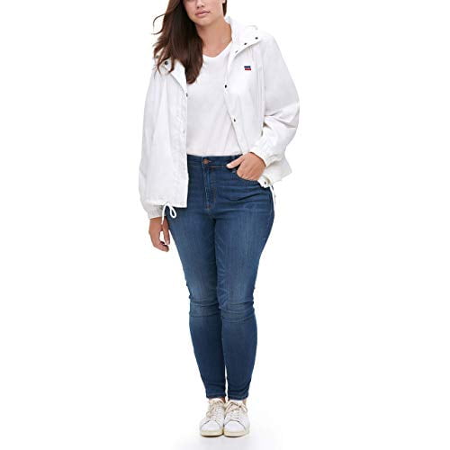 Levi's Women's Retro Hooded Rain Windbreaker Jacket (Standard & Plus  Sizes), White, Medium 