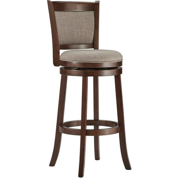 Weston Home Upholstered Swivel Seat Cherry Finish Wood Bar Height Stool