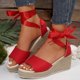 thumbnail image 2 of Bmisegm Women's Summer Fashion Cloth Strap Wedge Sandals Open Toe Fish Mouth Light Sandals Womens Sandals Summer Red 8, 2 of 7