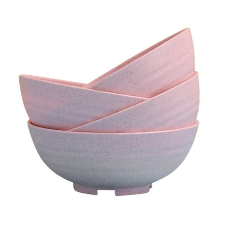 

4pcs Wheat Straw Noodle Bowl Rice Bowl Kitchen Food Container Tableware for Home (Pink)