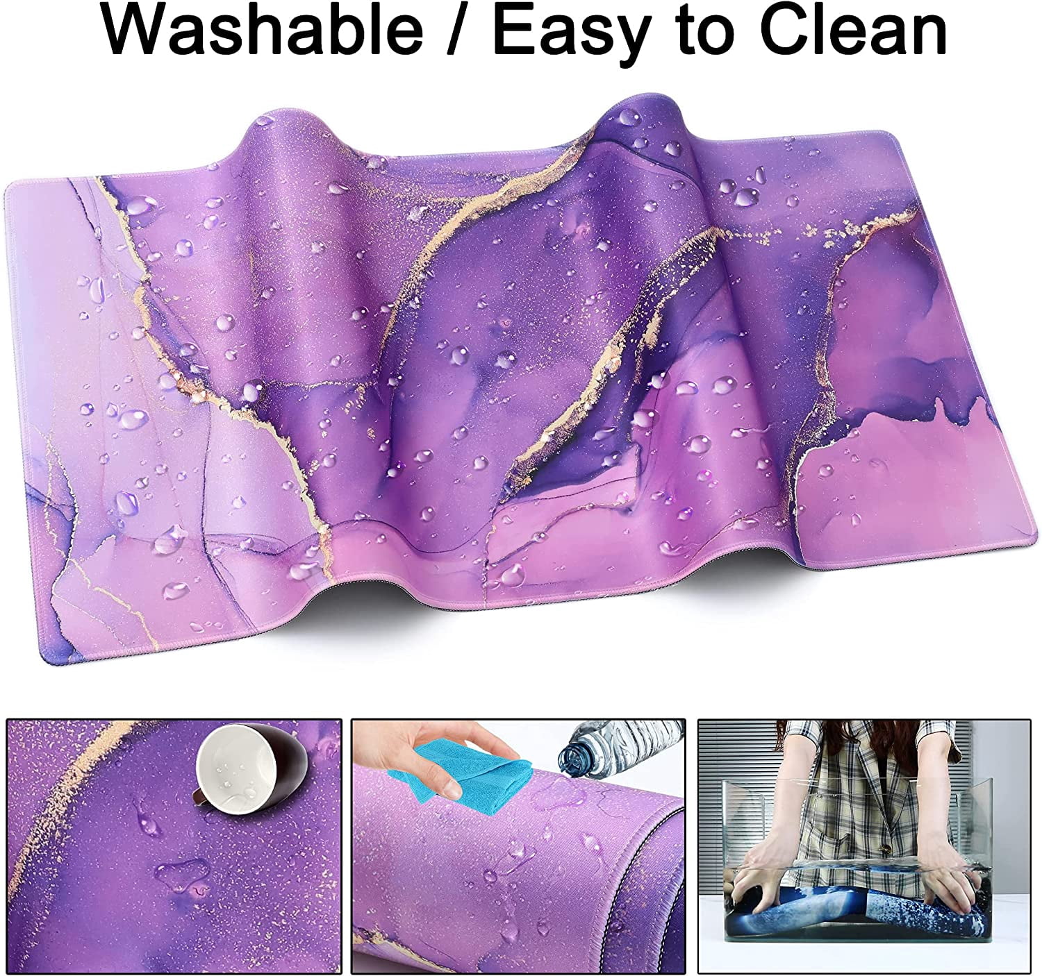 Desk Mat,Large Mouse Pad 35''''×15.6''''×0.12'''' XXL Extended Gaming Mouse Pad Mat with Non-Slip Base Stitched Eges Mousepad for Computer,Office,Keyboard and Laptop - Purple Marble