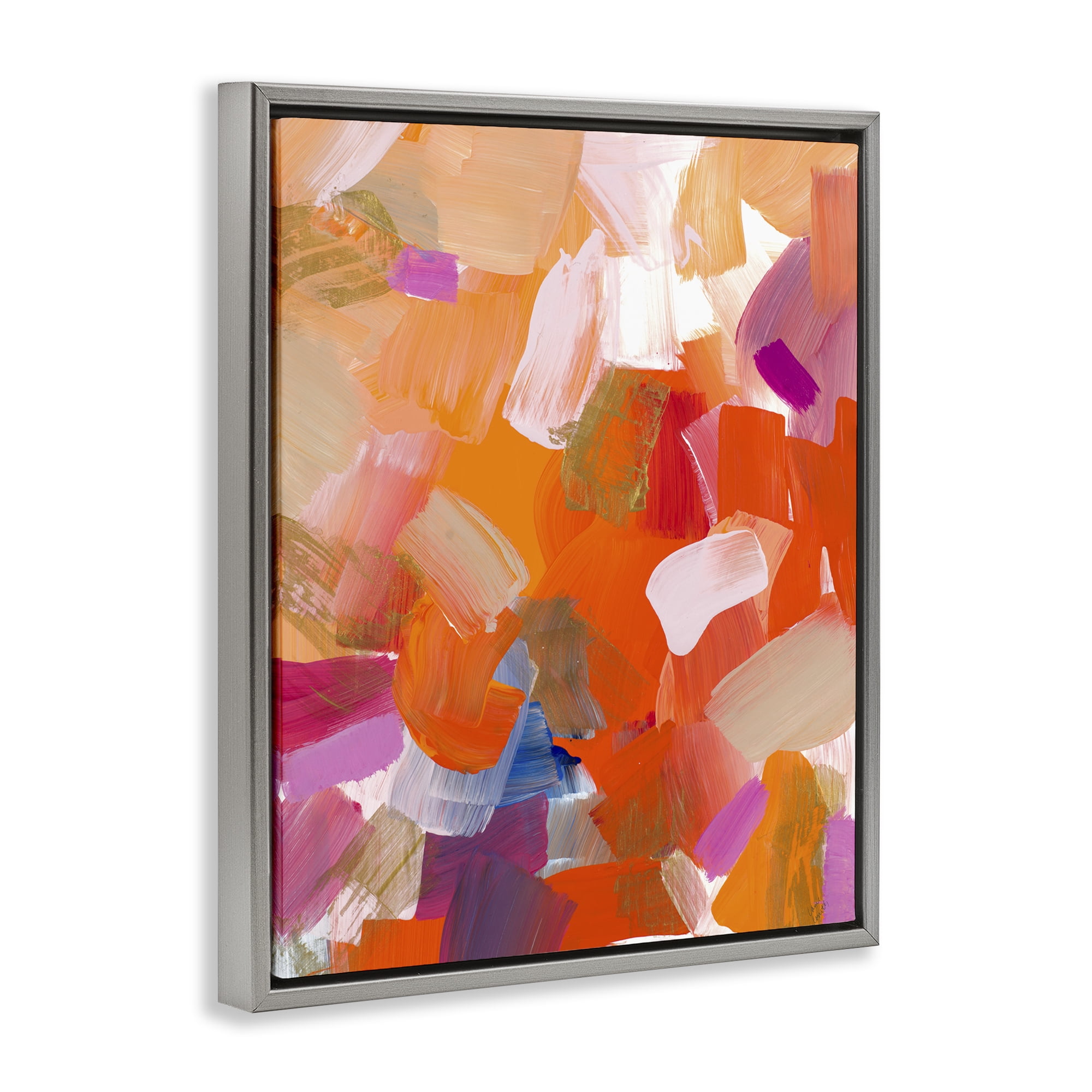 Stupell Industries Confetti Petals Abstraction Gray Framed Floater Canvas Wall Art, design by Lanie Loreth